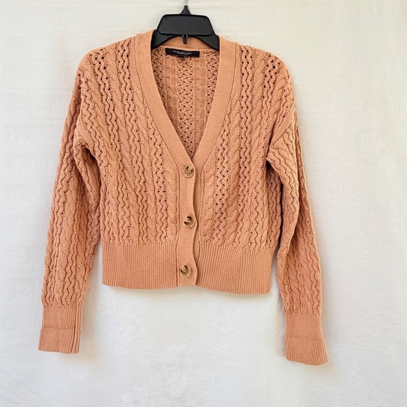 Marc New York Sweaters - Marc New York Andrew Marc Peach Cable Knit Cotton Cardigan Sweater Womens Small